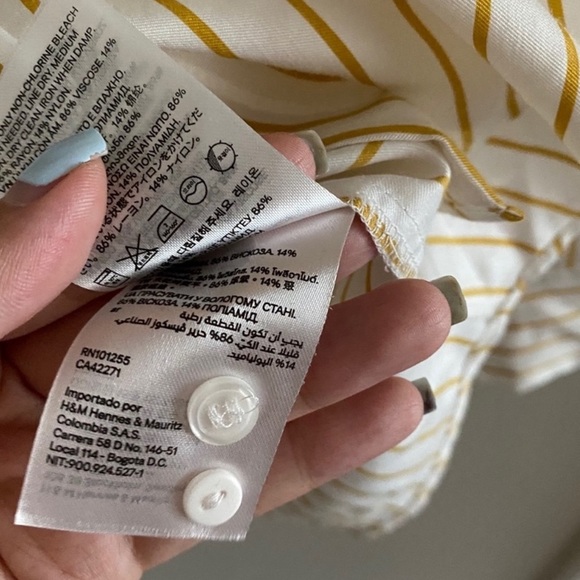 H&M Yellow White Stripe Bow Tie Long Sleeve Blouse - Picture 5 of 6